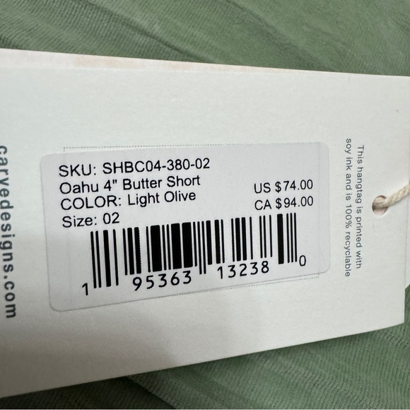 Carve Designs sz 2 Oahu 4” Butter Shorts in Light Olive cord soft - Picture 6 of 11